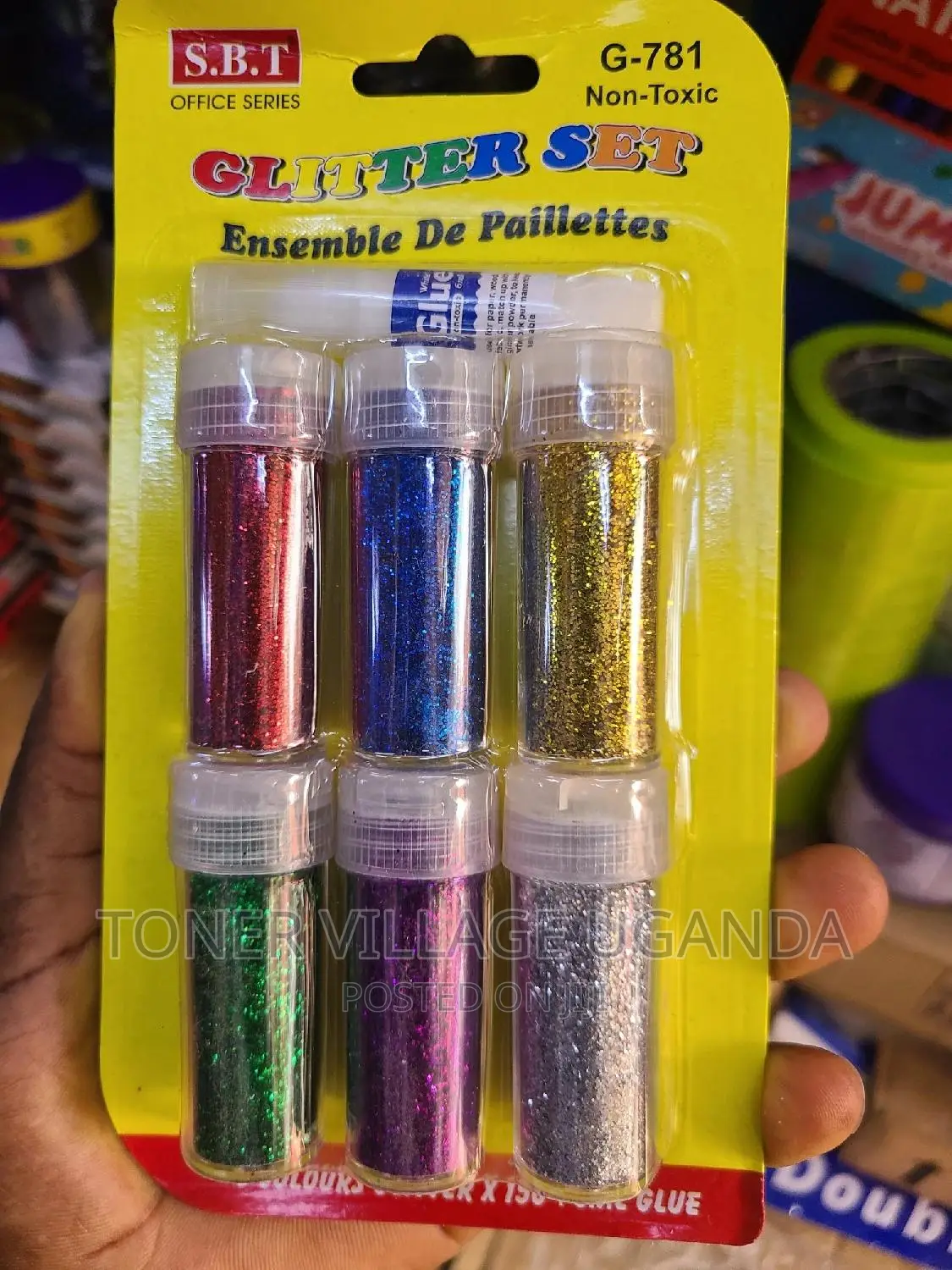 SBT DIY Color Fine Glitter Powder Set With Glue- 6pcs