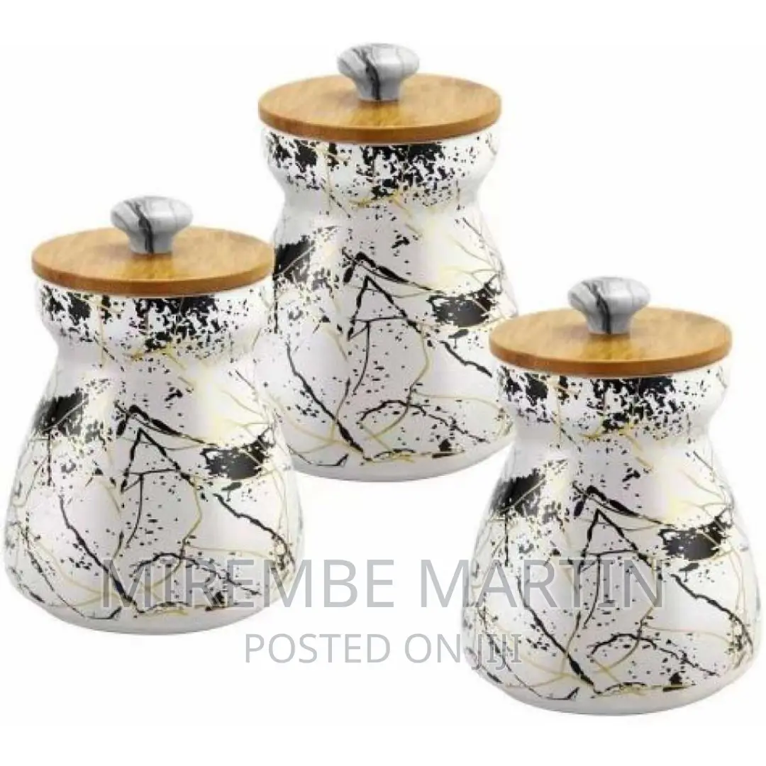 3 PC Ceramic Sugar Bowl Coffee Tea Canister Storage Bowls