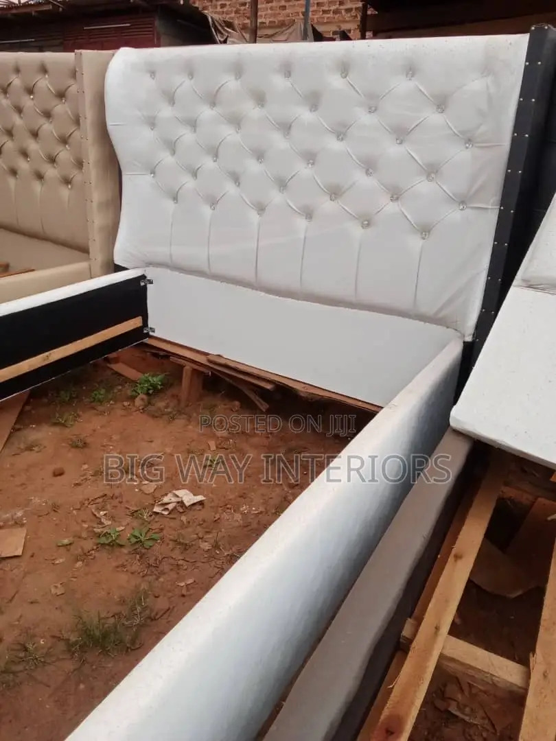 5by6 White Leather Dressed Bed