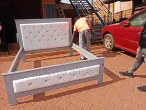 Gray and White Leather Bed 5by6 B