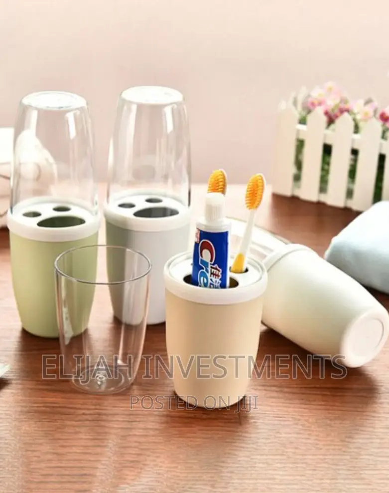 Toothbrush and Toothpaste Holder With Wash Cup and Lid