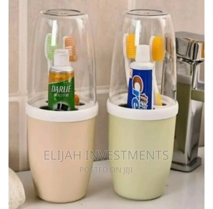 Toothbrush and Toothpaste Holder With Wash Cup and Lid