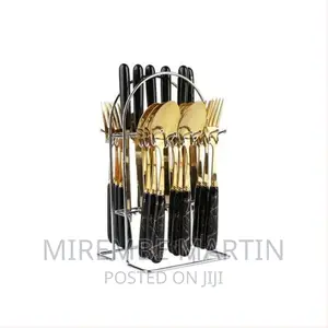 24pcs Gold Cutlery (Forks,Spoons Knieves) With Stand-