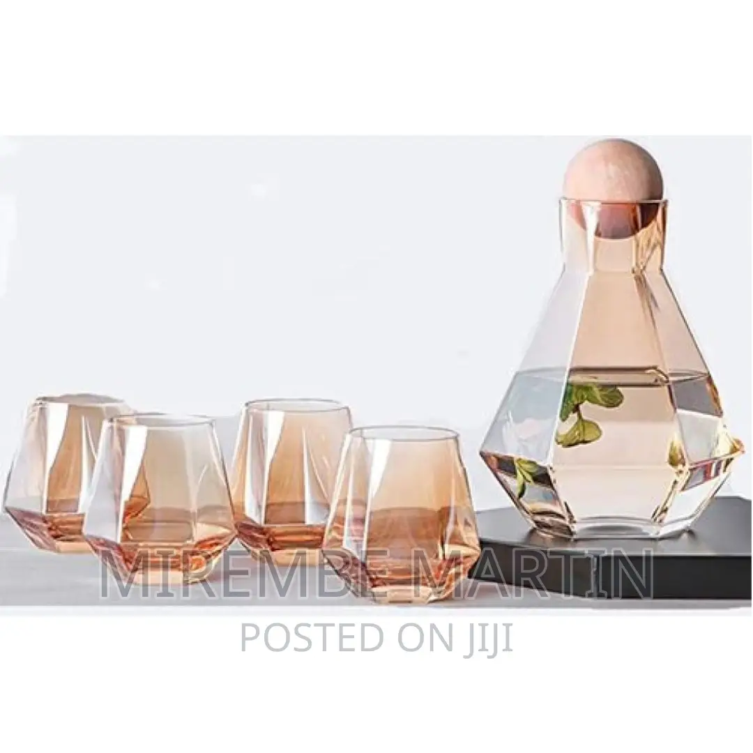 Water Glasses,1jug With Wooden Stopper and a Tray,