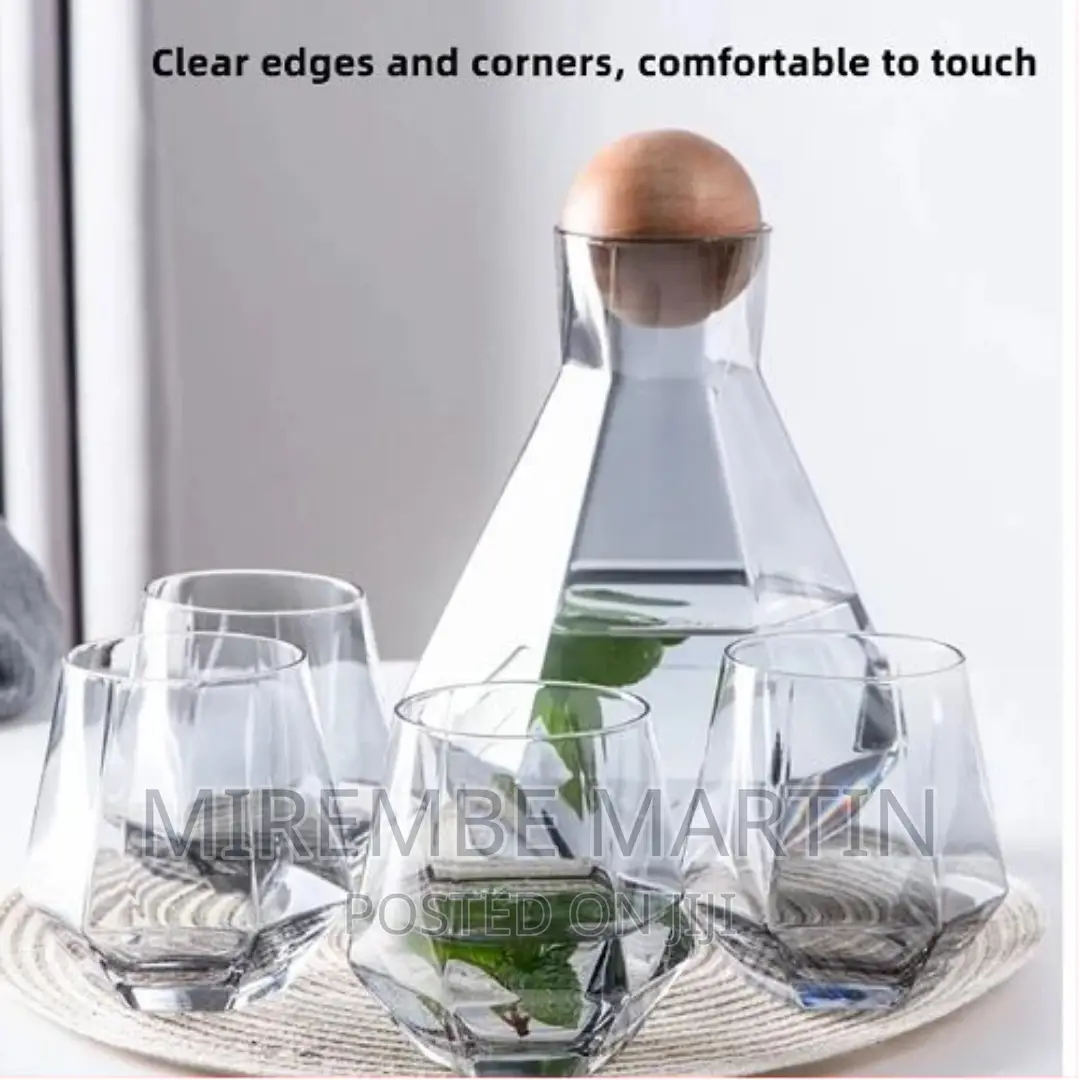 4 Water Glasses,1jug With Wooden Stopper and a Tray
