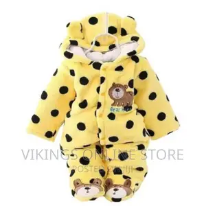 Photo - Baby Warm Bodysuit Overall Romper – Yellow With Black Dot