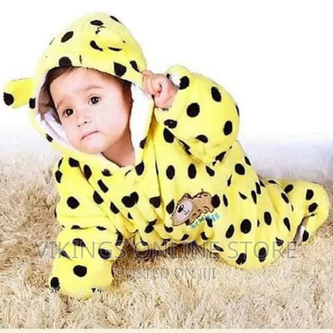 Baby Warm Bodysuit Overall Romper – Yellow With Black Dot