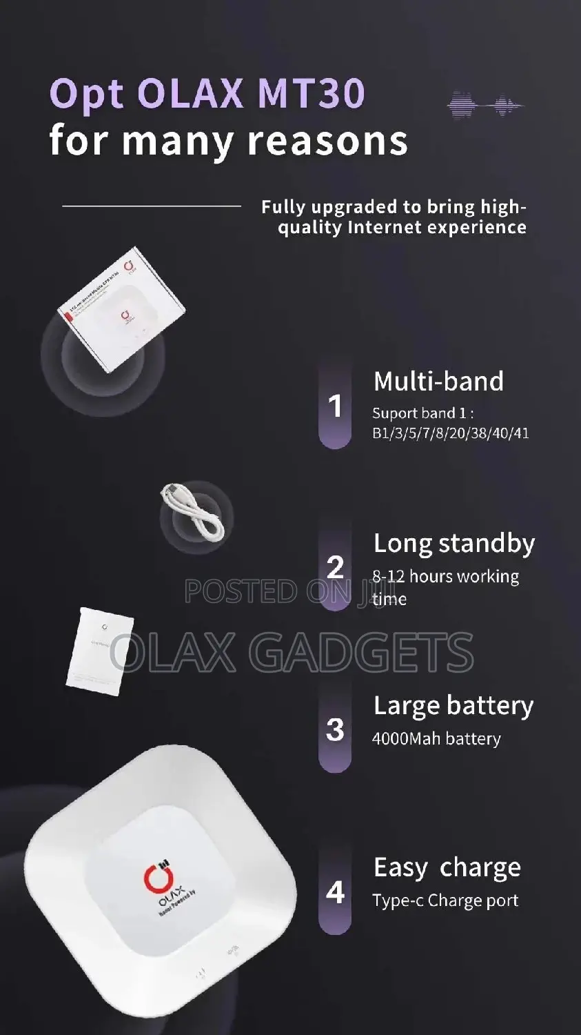Olax MT30 Mifi With Lan Port and 4000mah - Lyca, Airtel, MTN