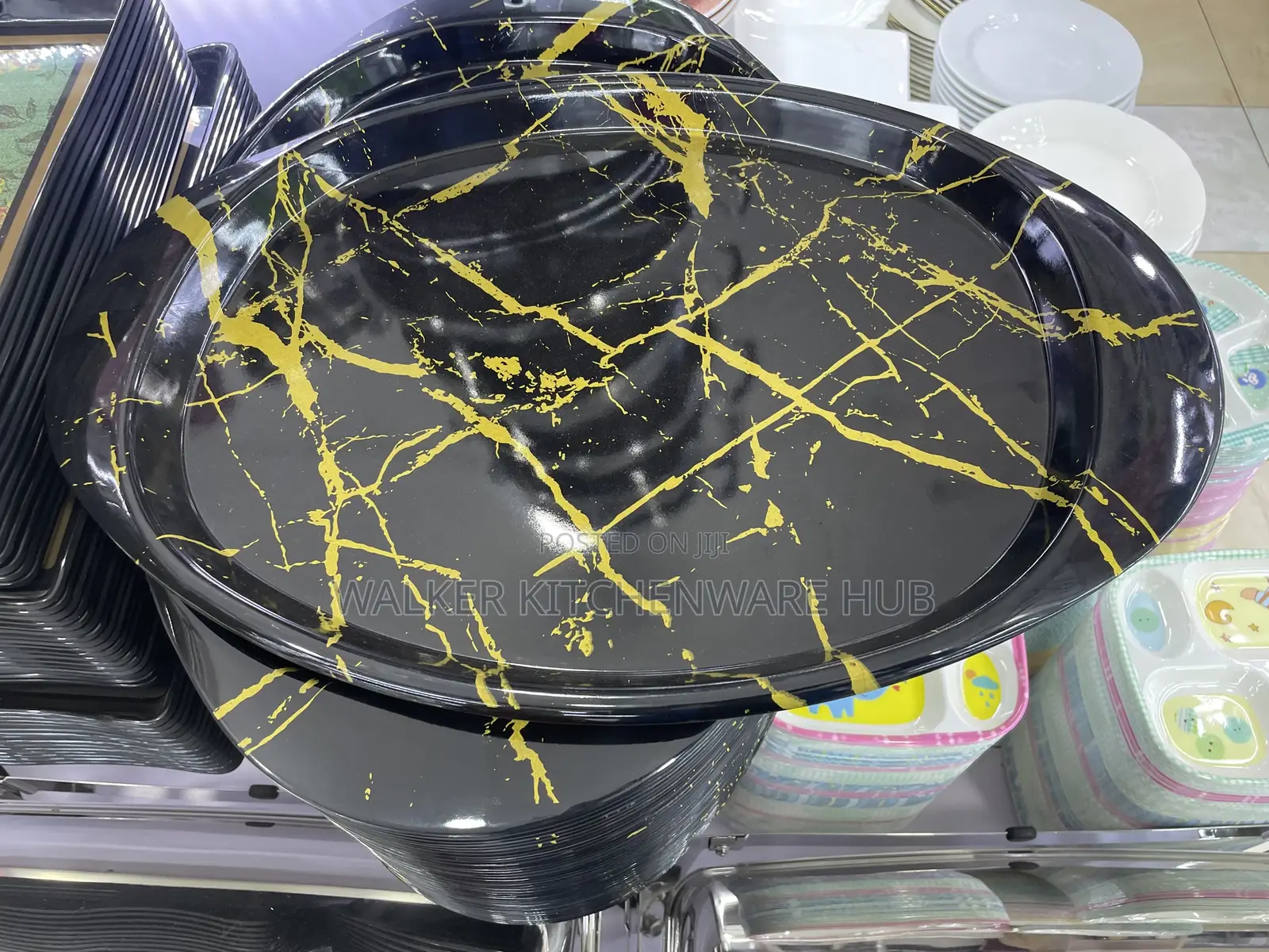 Classic Black With Gold Lines Melamine Tray