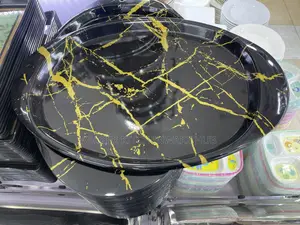Classic Black With Gold Lines Melamine Tray