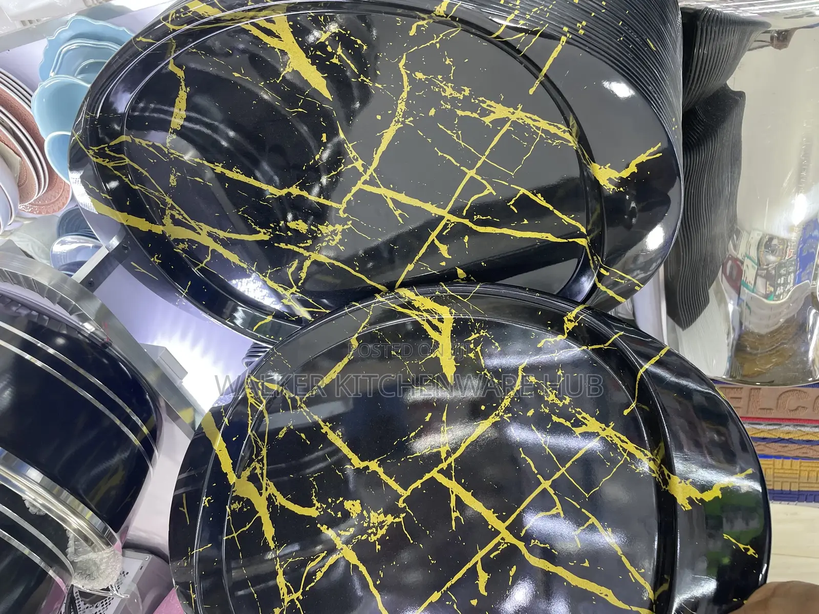 Classic Black With Gold Lines Melamine Tray