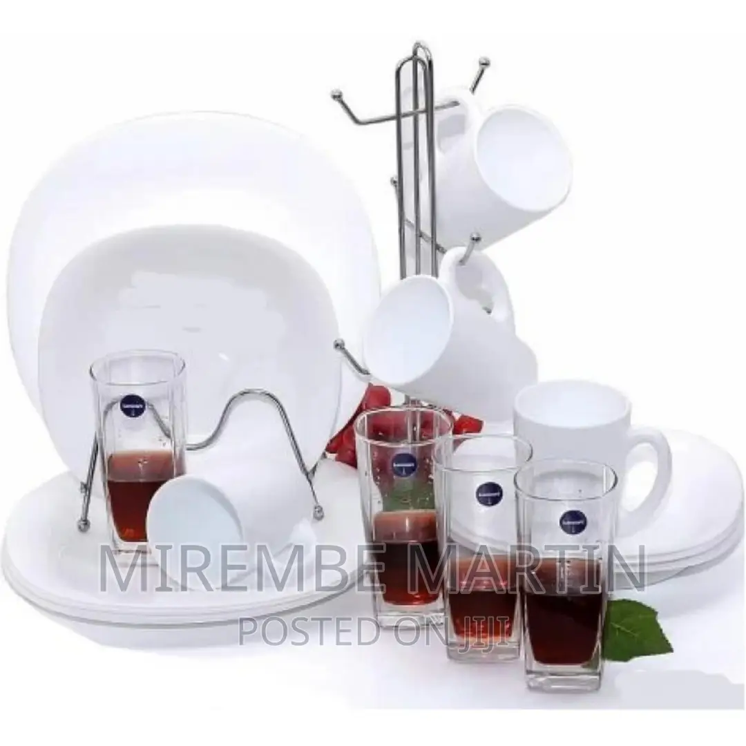 16 Piece Plates, Cups, Glasses, Soup Bowls Dinner Set –