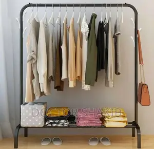 Clothing Rack With Lower Storage Shelf for Boxes and Shoes
