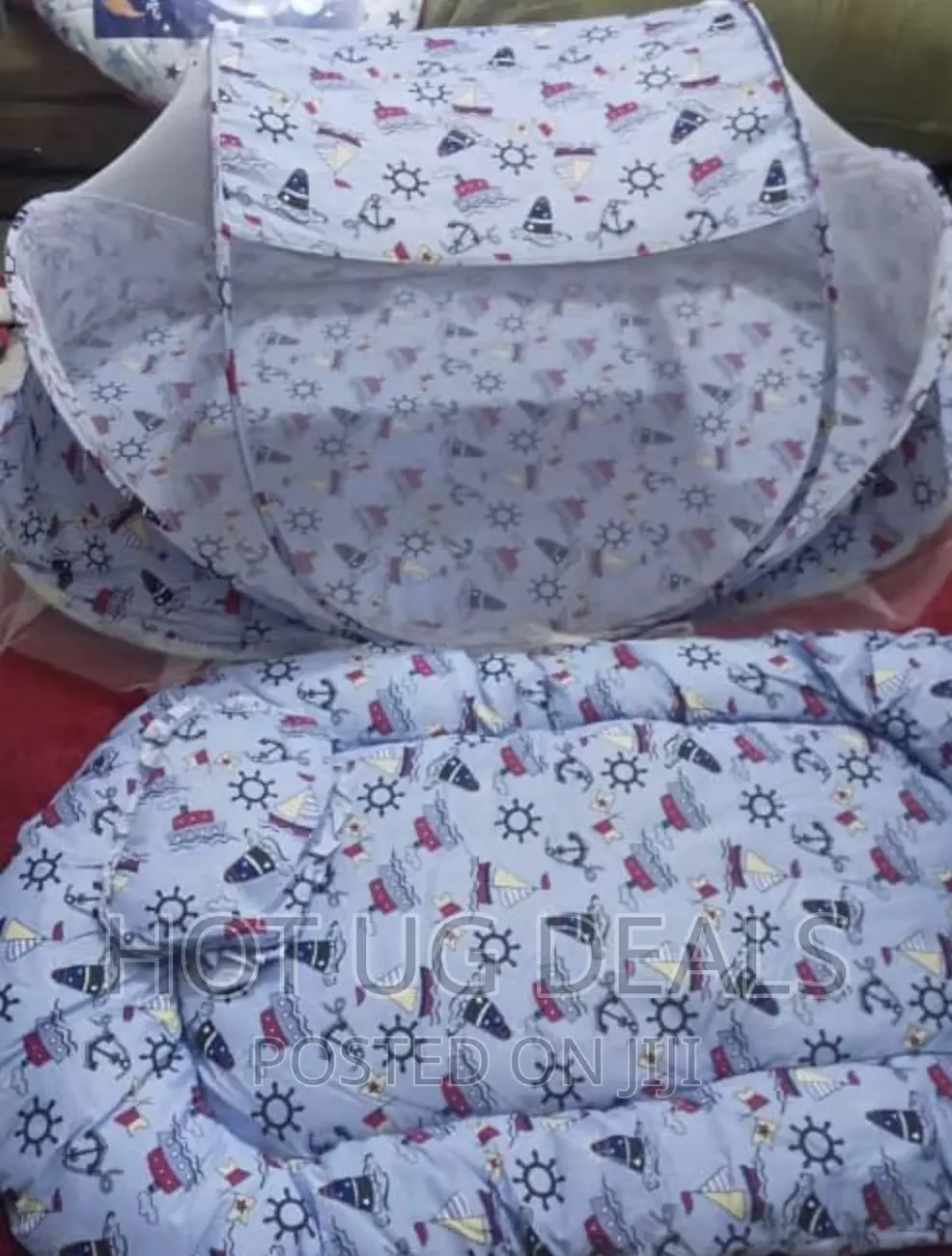 Foldable Baby Mosquito Net-blue With Multicolor Flowers