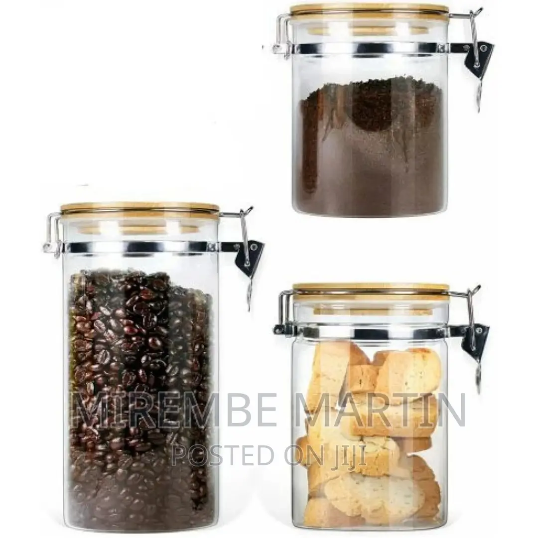 Food Glass Jars With Bamboo Clamp Lids-