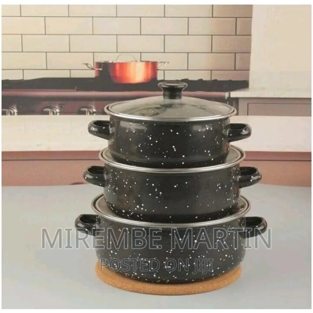 Set of 3 Enamel Casserole Sartin Cookware Pots
