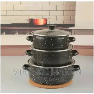 Set of 3 Enamel Casserole Sartin Cookware Pots
