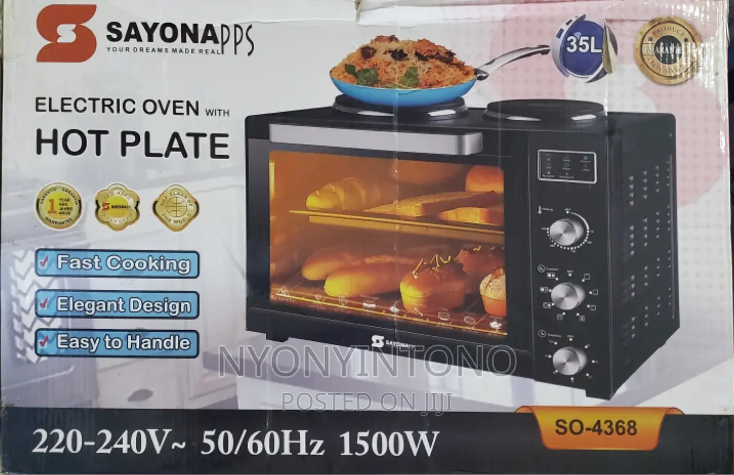 Sayona 35liters Cooker Oven With 2hotplates on Top