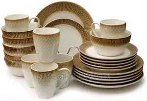 24pcs Mat Design Plates Bowls Cups Sideplate Dinnerware Set