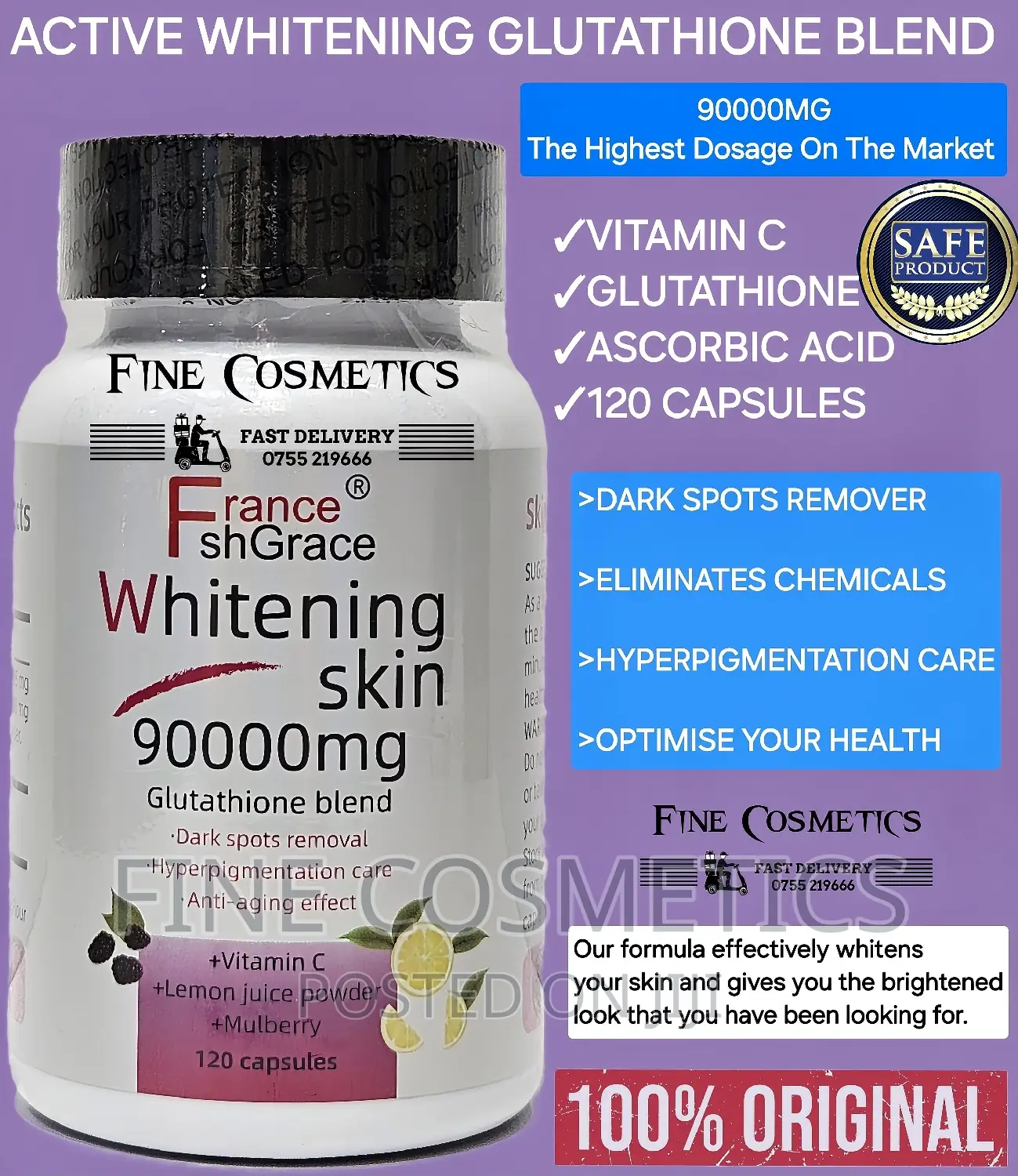 Effective Skin Whitening Glutathione Pills Wiz Vitamin C.120