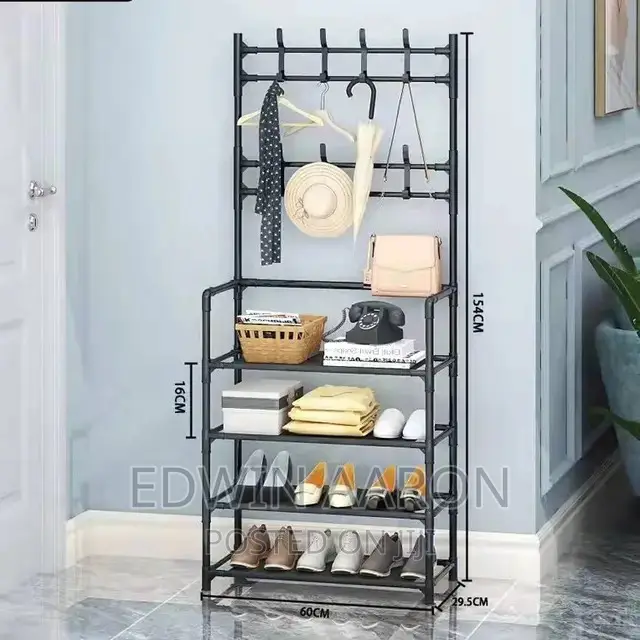 4 Layers Shoe Rack With Hooks for Clothes