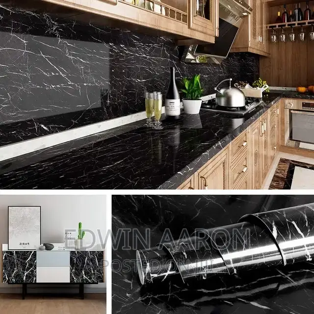 Black Marble Self Adhesive Wallpaper 5m