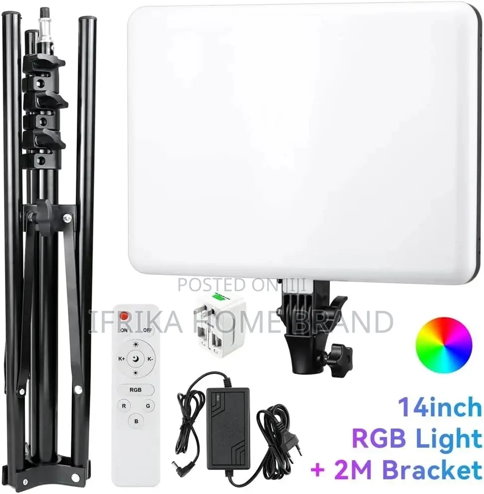 White LED Video Studio Lights Flat Plate Lamp Tripod 360°