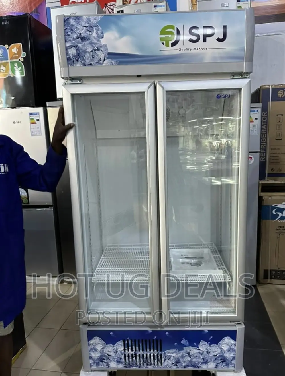 700l Spj Glass Two Door Display Showcase Refrigerator- White
