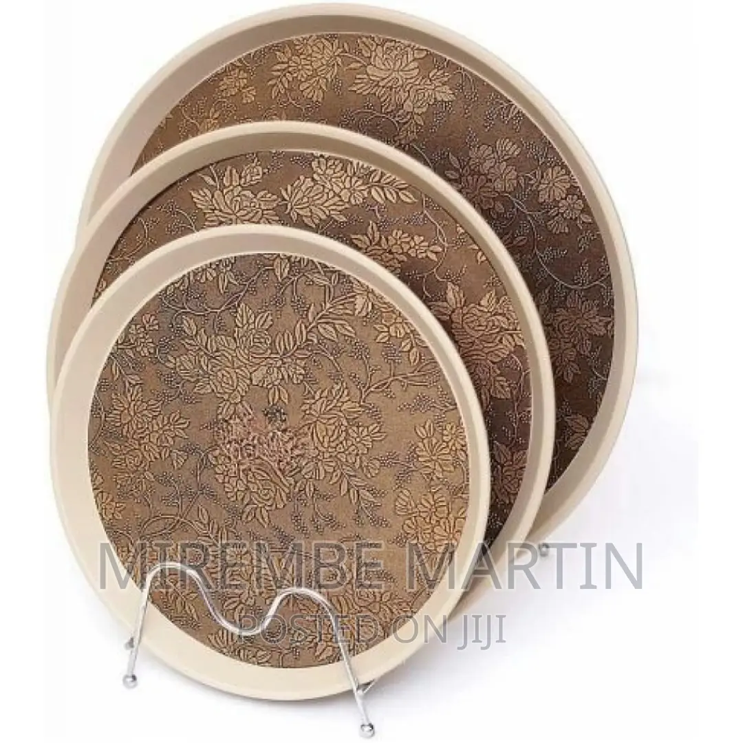 3 PCS of Round Rubber Non-Slip Serving Trays Platters