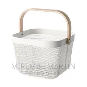 Square Metal Mesh Fruitshopping Wooden Handle Storage Basket