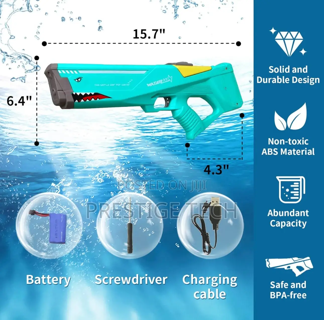 Kids Electric Water Gun (Shark Water Blaster Toy 32ft Spray)