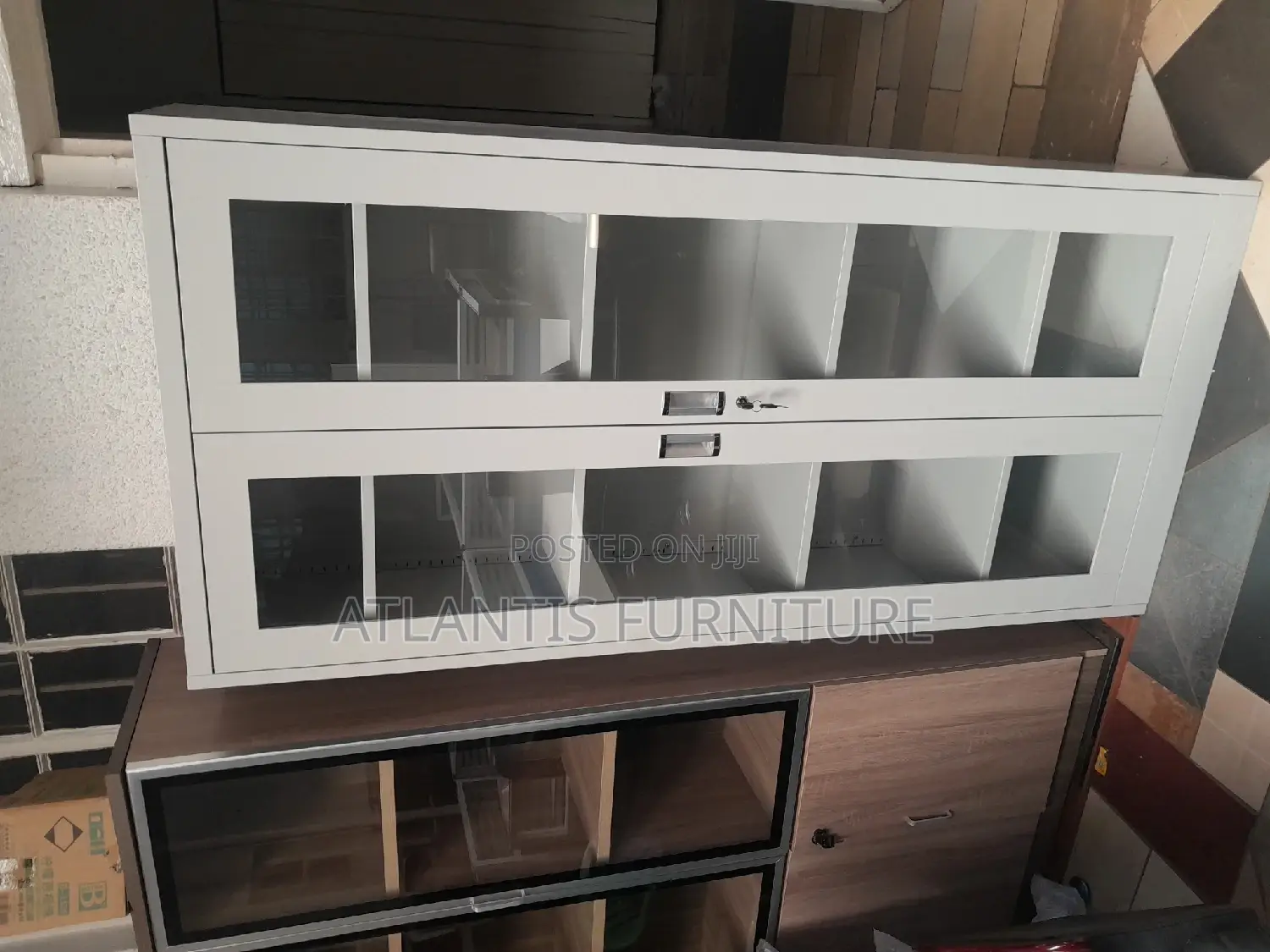 Four Shelves Full Glass Cabinets
