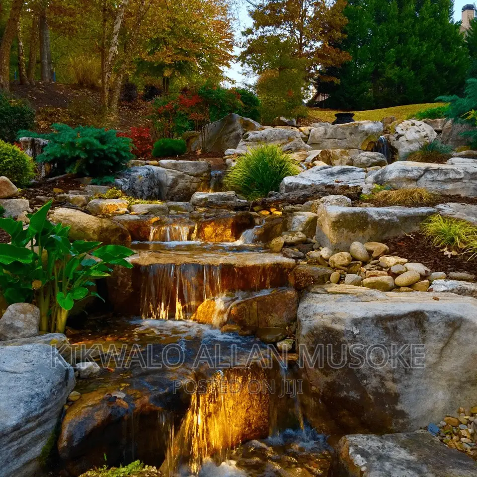 Waterfall, Fountain, Antique Bolders, Rock Garden Services.