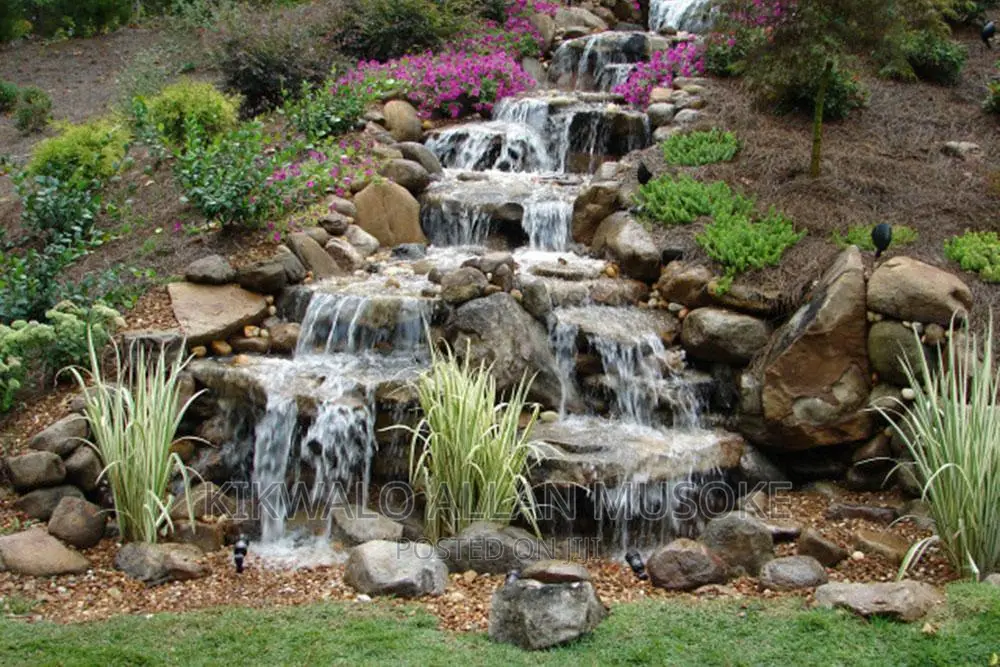 Waterfall, Fountain, Antique Bolders, Rock Garden Services.