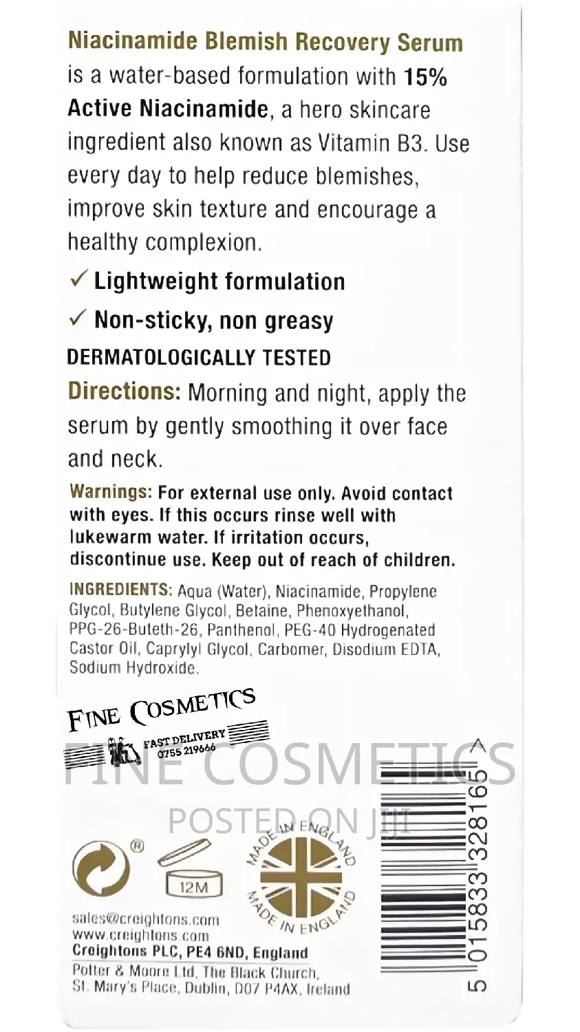 BALANCE Niacinamide Blemish Recovery Calm and Clear Serum.
