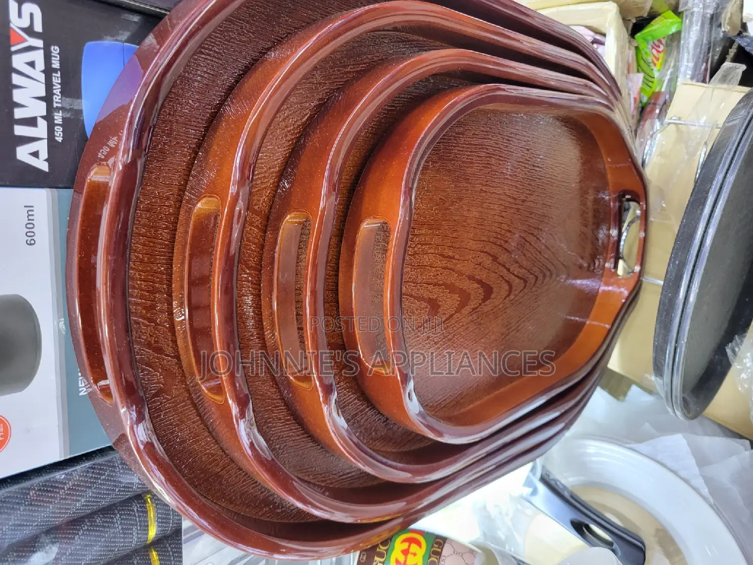 Oval Coffee Brown Bambo Tray Aset 4pics