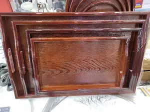 Square Coffee Brown Bambo Trays 4pics Aset