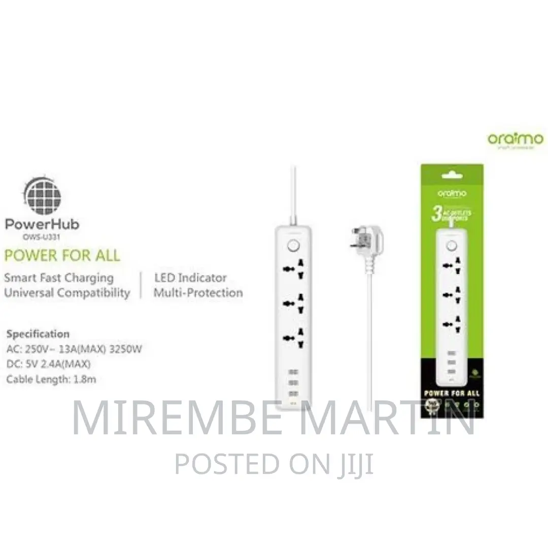Oraimo Power Hub 3 Ac Outlets With 3 Usb Ports 1.8m1.8eter