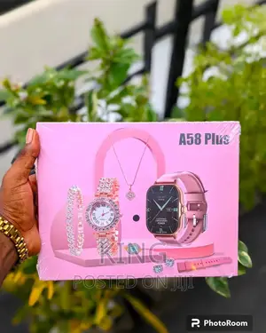 Photo - A58 Plus Smartwatch Combo. Pink/Grey/Gold