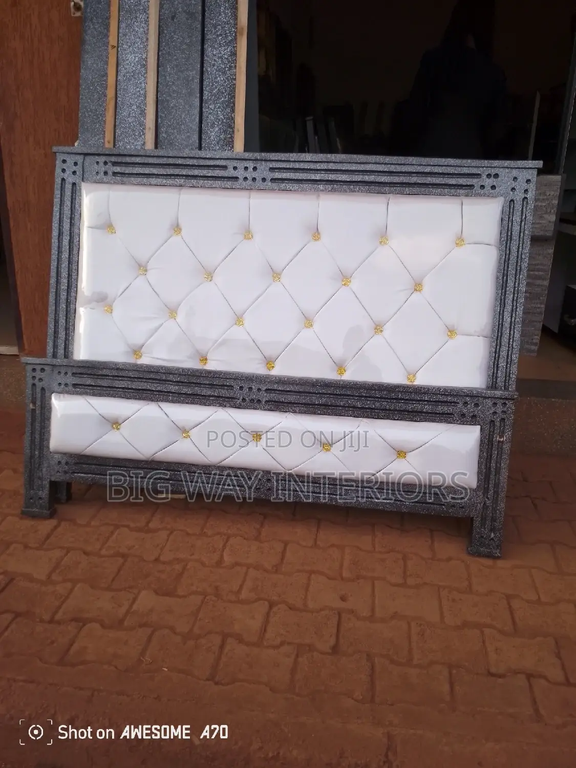 5by6 White Leather Bed J2