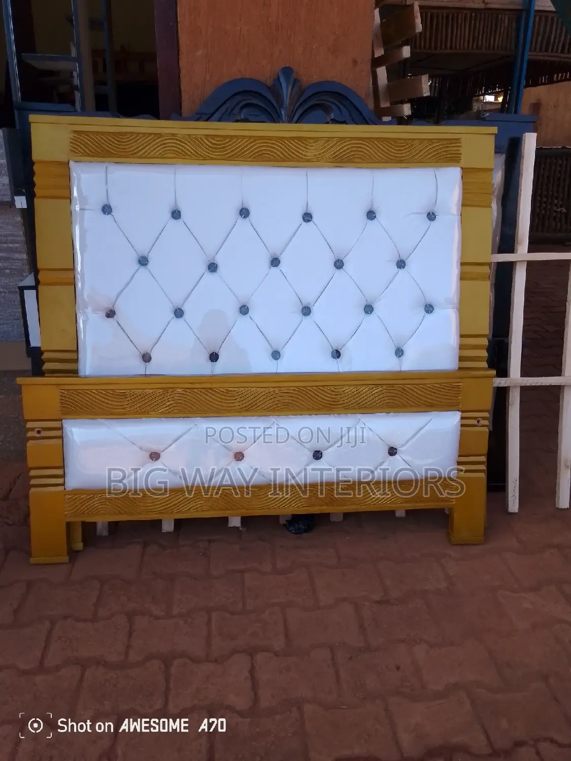 Gold and White Leather Bed 4by6