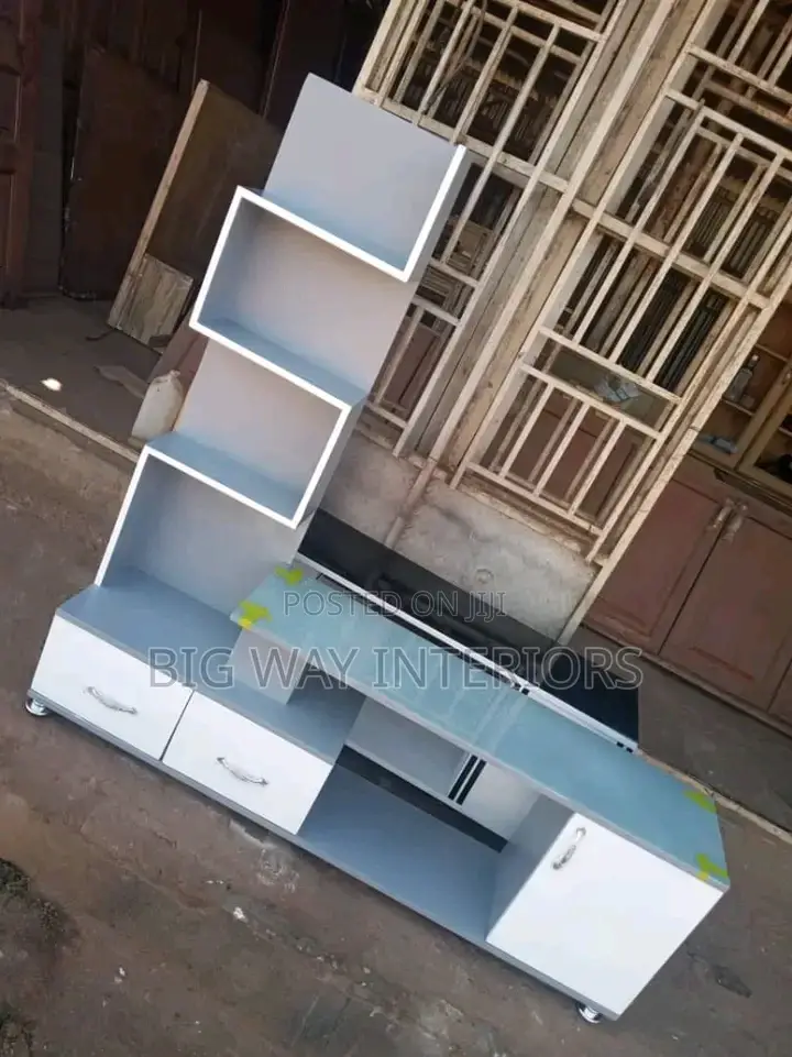 Gray and White Tv Stand