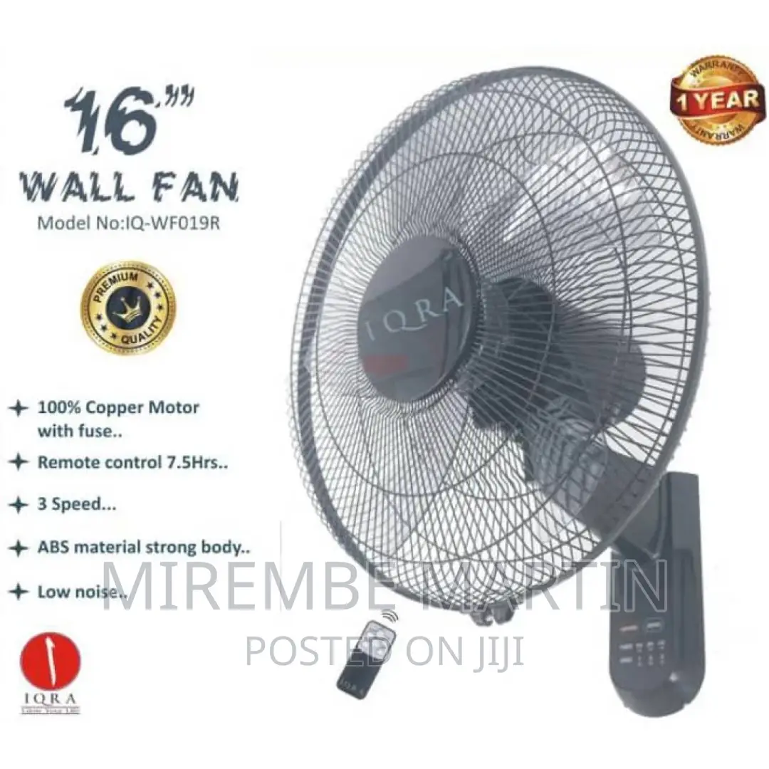 IQRA16′′Wall Fan With Remote IQ-WF019R;50W;100% Copper Motor