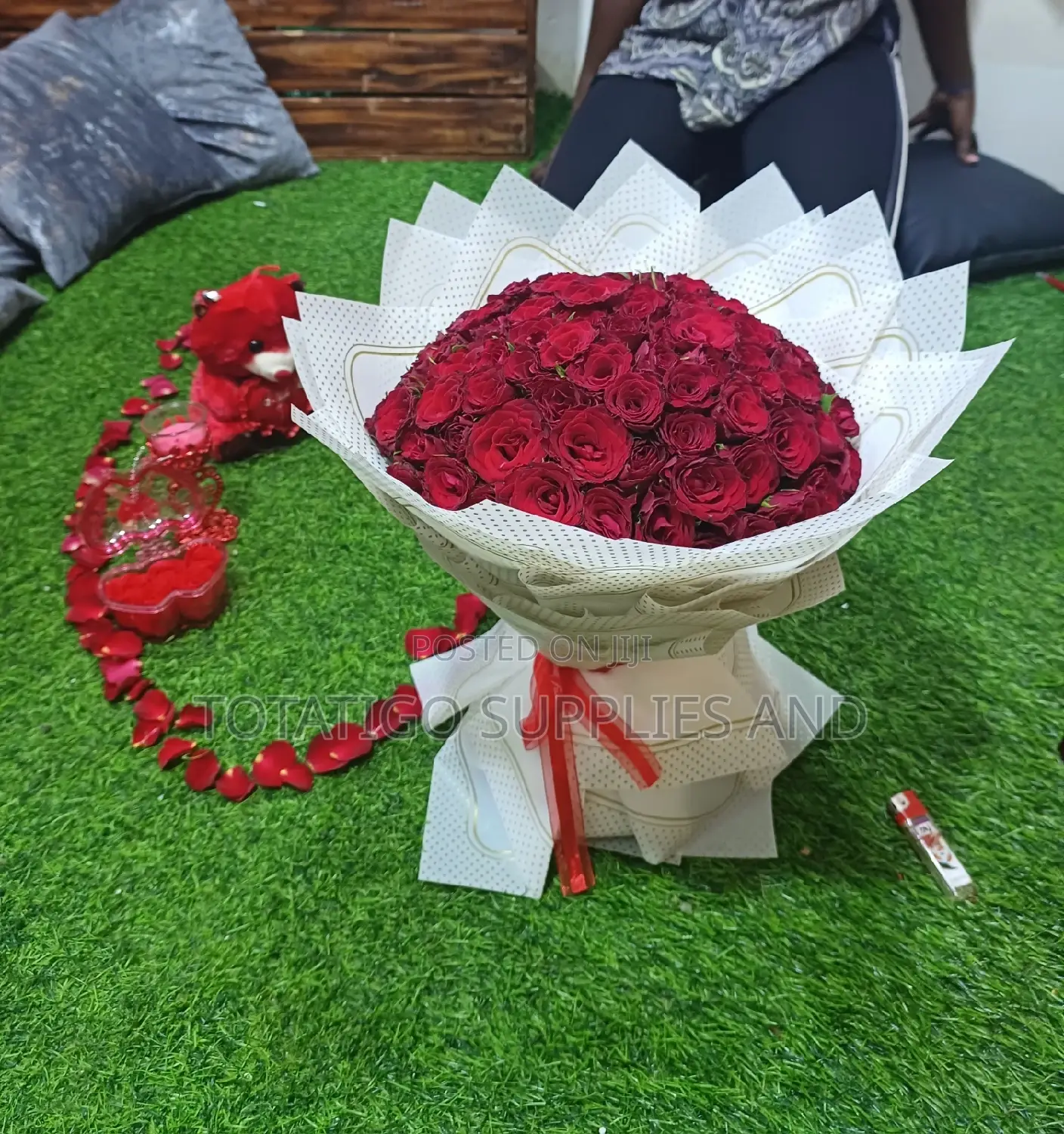 Bouquet of Natural Flowers and Teddy Bear