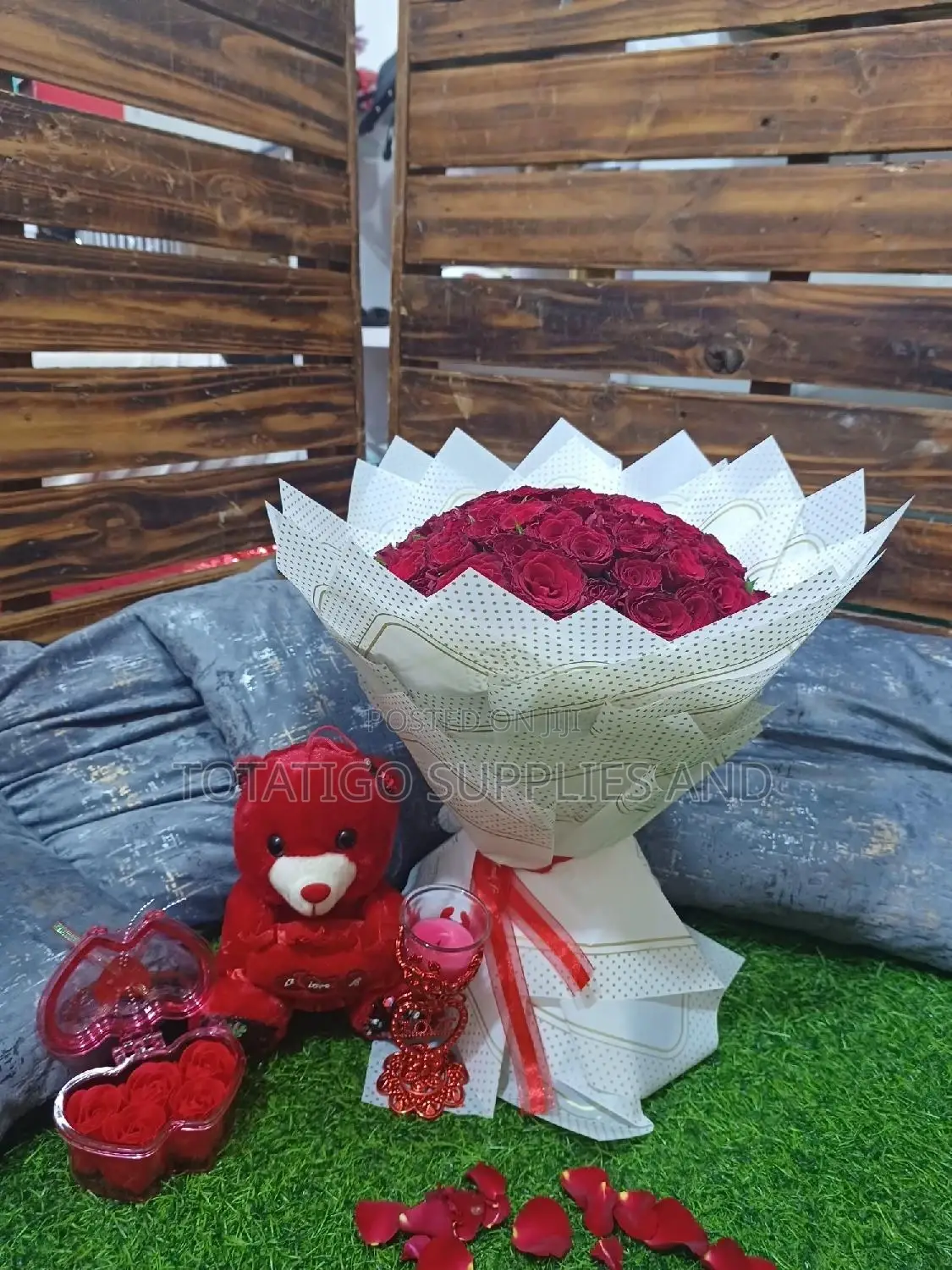 Bouquet of Natural Flowers and Teddy Bear
