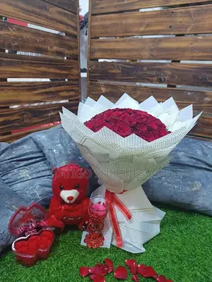 Bouquet of Natural Flowers and Teddy Bear