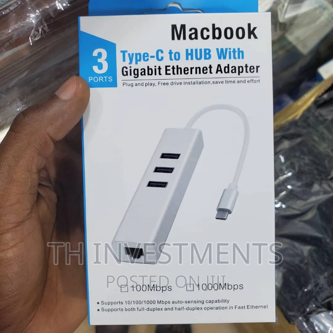 Macbook Type C to Hub With Gigabit Ethernet Adapter.