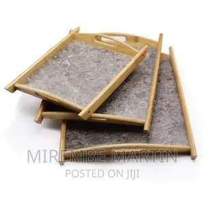 TRAY 3 Piece Heavy Marble, Bamboo Wooden Servingtrays,
