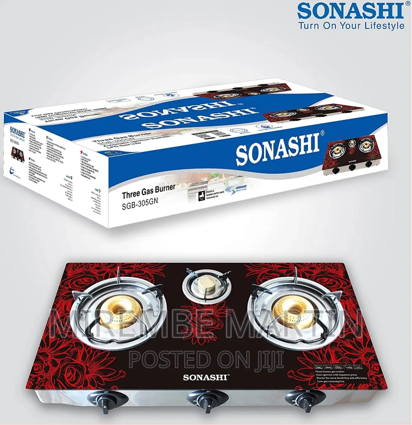 Sonashi SGB-202GN Double Gas Stove Stainless Steel Glass