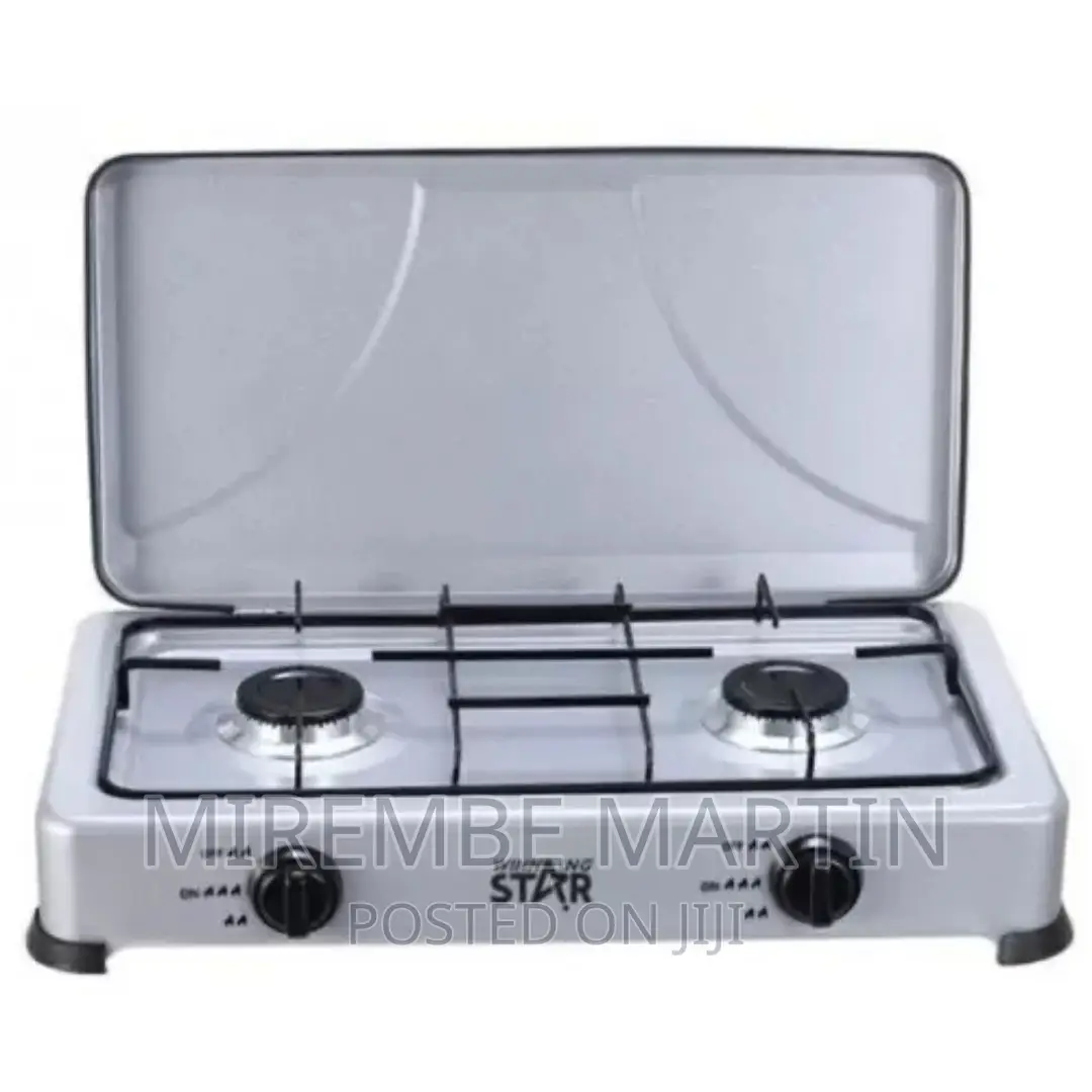 Winning Star Two Burner Gas Cooking Stove With Lid -Grey